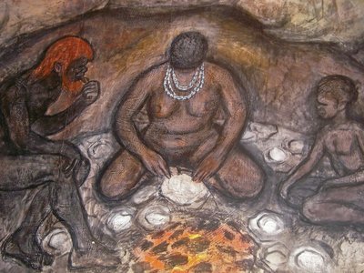Tasmanien Tiagarra Culture Centre Zeichnung mit Aboriginals
