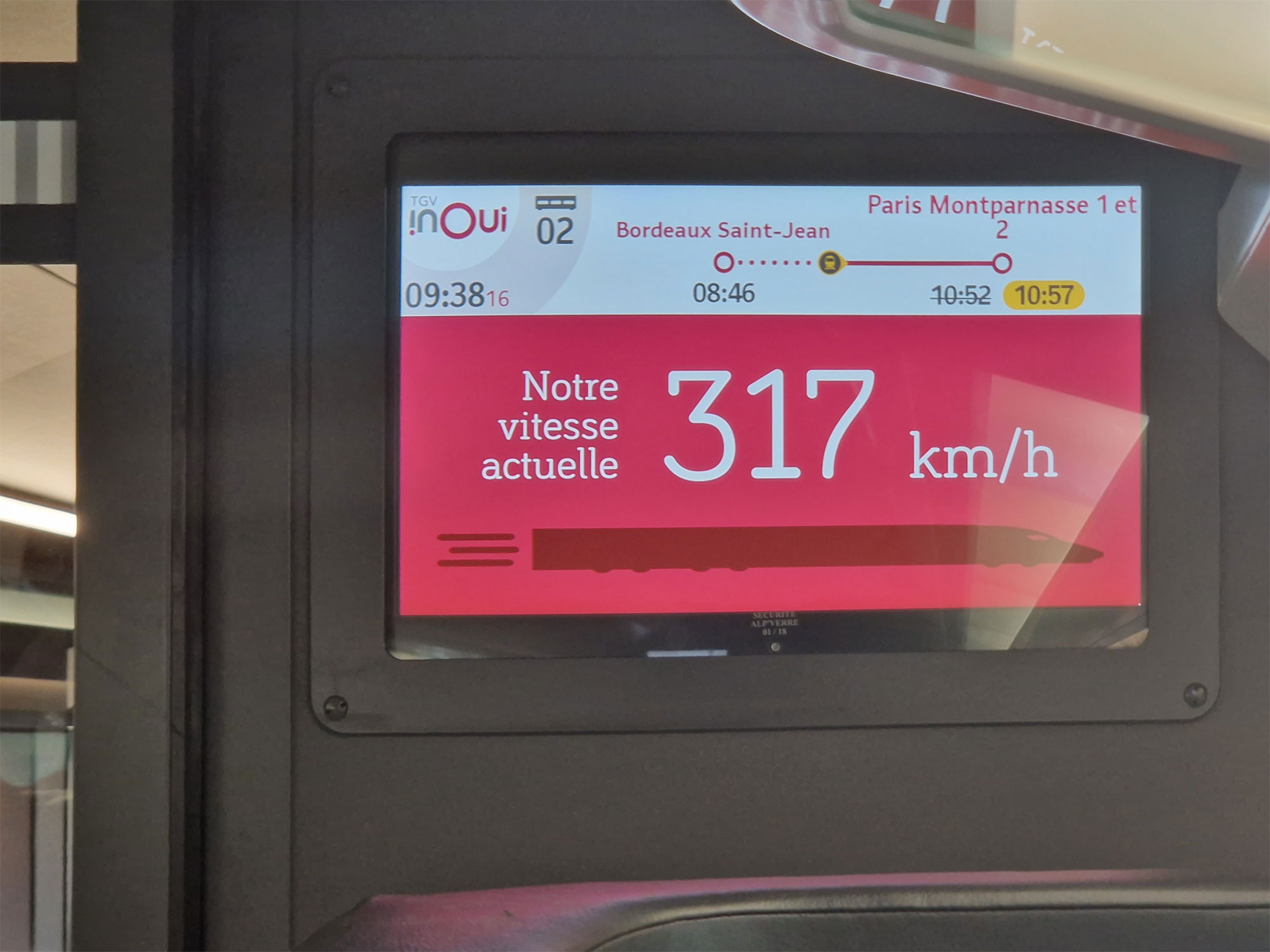 TGV Geschwindigkeitsanzeige